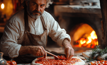 Un homme préparant une pizza