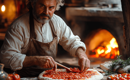 Un homme préparant une pizza