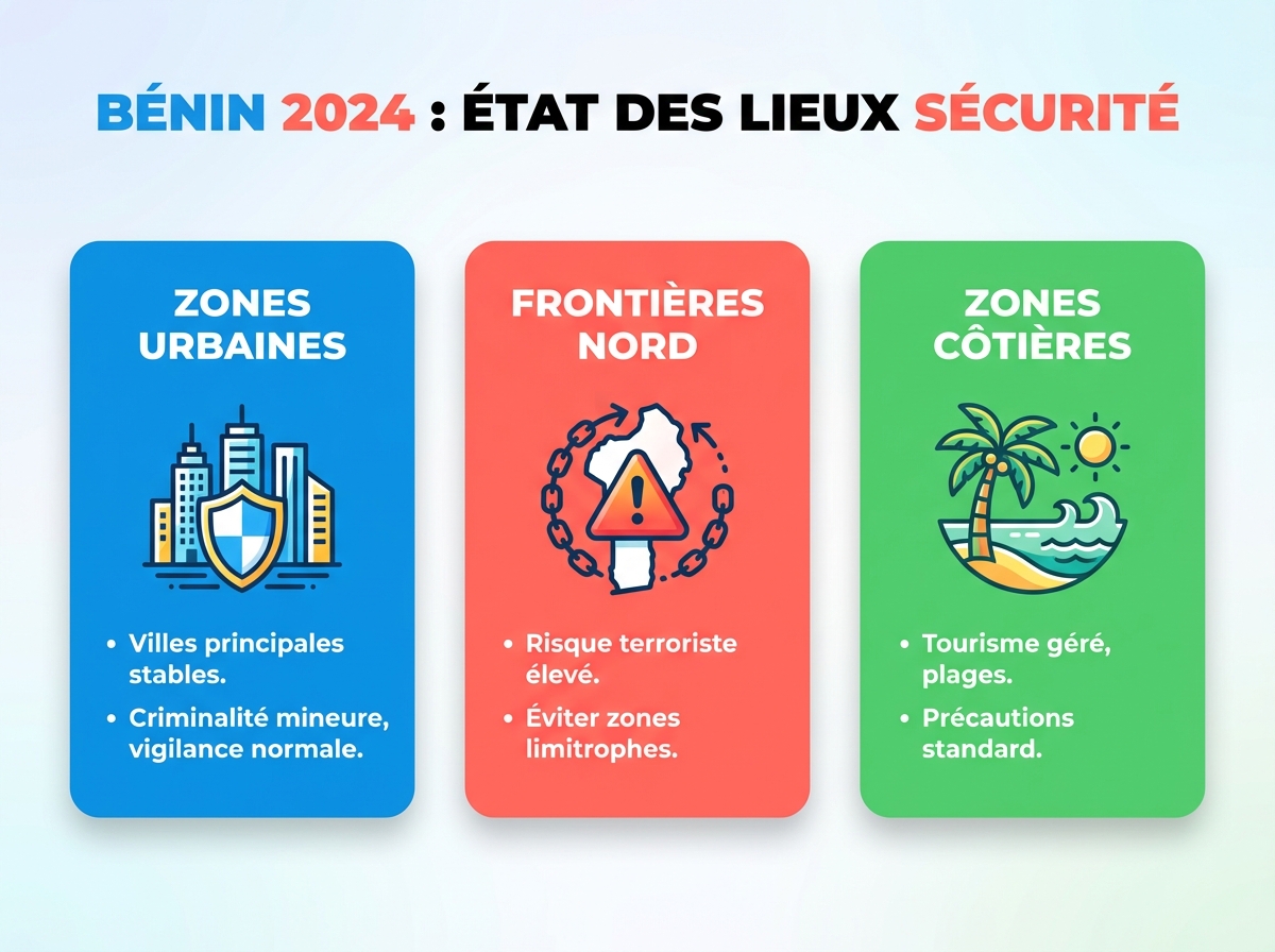 Infographie cheat sheet : Le Bénin est-il un pays dangereux ? État des lieux 2024