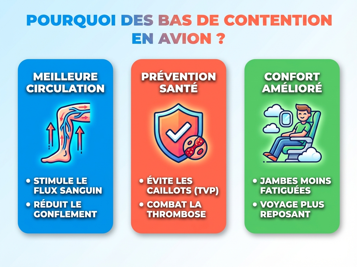Infographie cheat sheet : Pourquoi mettre des bas de contention en avion