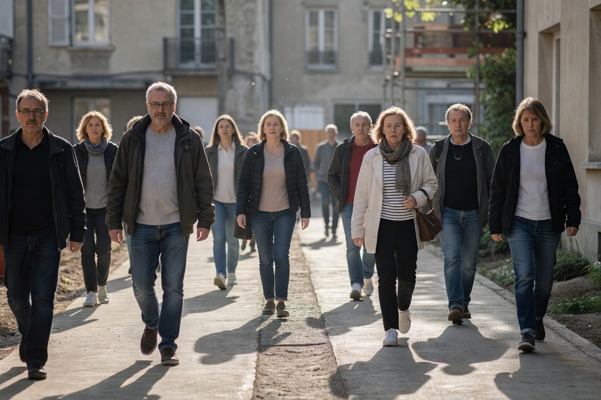 Résidents marchant dans les rues rénovées de Vigne-aux-Roses